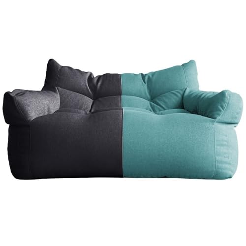 SXBCyan Sitzsack-Stuhl, Baumwoll-Leinen-Sitzsack-Bezug, 2-Sitzer-Sitzsack-Sofa-Bezug, Ohne Füllmaterial, Bodensitz, Sitzsack-Couch, Pouf, Chaiselongue, Liege, Rahmenlose Möbel(Lake Blue Dark Gray) von SXBCyan