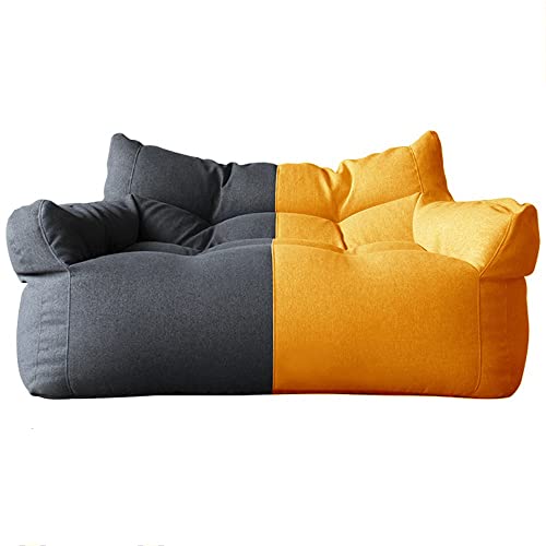 SXBCyan Sitzsack-Stuhl, Baumwoll-Leinen-Sitzsack-Bezug, 2-Sitzer-Sitzsack-Sofa-Bezug, Ohne Füllmaterial, Bodensitz, Sitzsack-Couch, Pouf, Chaiselongue, Liege, Rahmenlose Möbel(Yellow Dark Gray) von SXBCyan