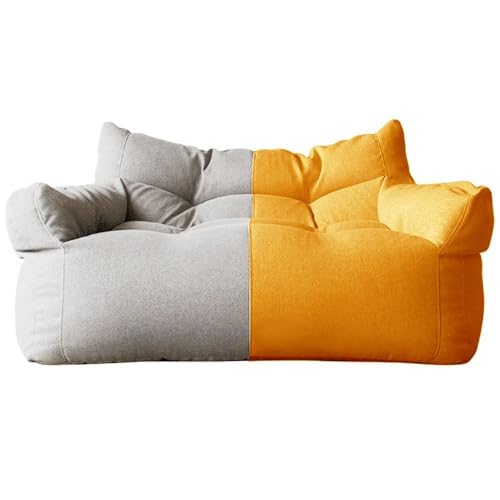 SXBCyan Sitzsack-Stuhl, Baumwoll-Leinen-Sitzsack-Bezug, 2-Sitzer-Sitzsack-Sofa-Bezug, Ohne Füllmaterial, Bodensitz, Sitzsack-Couch, Pouf, Chaiselongue, Liege, Rahmenlose Möbel(Yellow-beige Gray) von SXBCyan