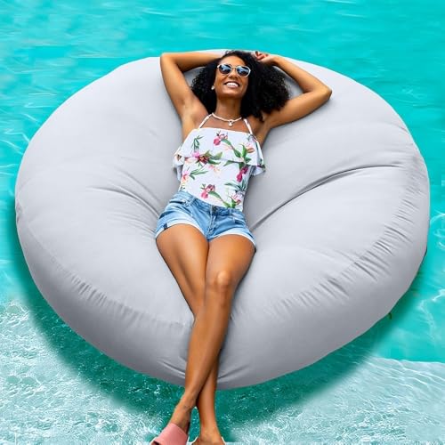 Schwimmender Sitzsack for Den Pool, Ohne Füllmaterial, Schwimmender Sitzsack for Den Außenbereich, Großer Runder Pouf, Sitzsackbezug, Schwimmbecken, Schlafsofa(Dust Blue,D100xH30cm-cover) von SXBCyan