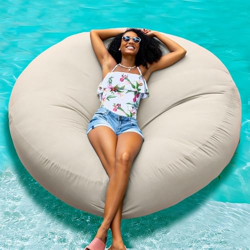 Schwimmender Sitzsack for Den Pool, Ohne Füllmaterial, Schwimmender Sitzsack for Den Außenbereich, Großer Runder Pouf, Sitzsackbezug, Schwimmbecken, Schlafsofa(Light Sand,D120xH30cm-cover) von SXBCyan