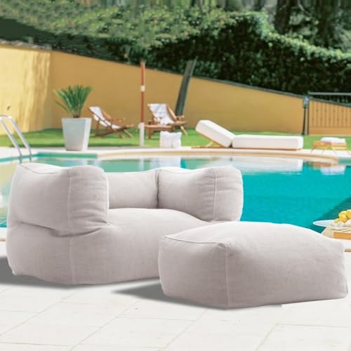 Sitzsack Ohne Füllstoff, 1-Sitzer, Chenille-Sitzsackbezug for Den Außenbereich, Schwimmbecken-Sessel, Strandclub-Sofa(2in1-beige) von SXBCyan