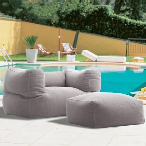 Sitzsack Ohne Füllstoff, 1-Sitzer, Chenille-Sitzsackbezug for Den Außenbereich, Schwimmbecken-Sessel, Strandclub-Sofa(2in1-lightgrey) von SXBCyan
