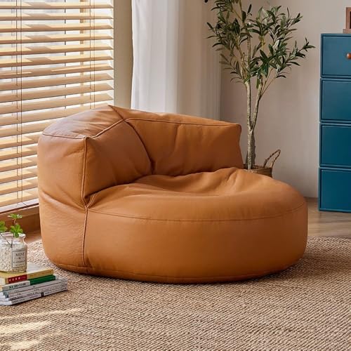 Sitzsack-Stuhl, Kunstleder, Sitzsack-Bezug Ohne Füllstoff, Luxuriöser Einzel-Sofa-Bezug, Sitzsack, Ecksitz, Sektionalcouch(Orange) von SXBCyan