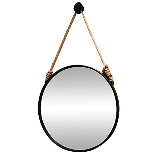 Runder Wandspiegel Hängender Spiegel mit Seil für Wanddekor, schwarz |Moderne schwimmende Duschspiegel für Badezimmer, Schlafzimmer, Kinderzimmer, Wohnzimmer, 40 cm 50 cm 60cm 70 cm (Size : 70cm) von SXBHDM