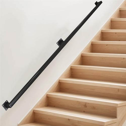 Wandmontierter Handlauf für Treppen, schwarzes Treppengeländer, rutschfestes Vierkantrohr, schwarzer Treppenhandlauf für drinnen und draußen(480cm) von SXBHDM