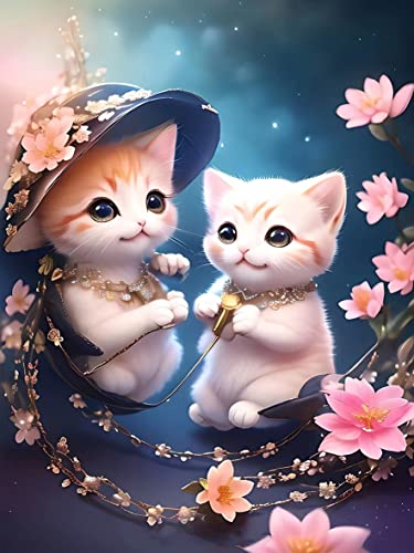 5D Diamant Painting, Diamond Painting Set, DIY Diamant Kunst Malerei Stickerei Set Mosaikherstellung Erwachsene Diamant Kunst Handwerk Kreuzstich Bilder für Home Wand Dekor 30x40cm Süße Katze von SXCCNW