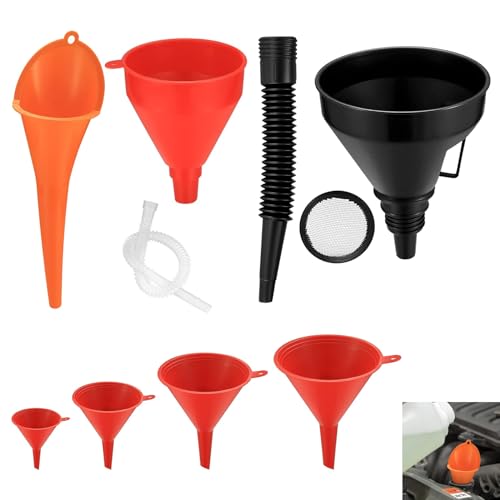 Einfülltrichter Set, 7 Stück Rechtwinkliges flexibles Kunststoff Trichter Set, Kraftstofftrichter mit breiter Öffnung Universal Auto Benzin Kraftstoff Trichter für Auto Haushalt und Werkstatt von SXCCNW