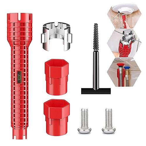 SXCCNW 8 in 1 Wasserhahnschlüssel Werkzeug, Multifunktionaler Spülenschlüssel, Waschbecken Installer Werkzeug, Sink Faucet Installer für Waschbecken Waschbecken Installer Werkzeug Spülenschlüssel Rot von SXCCNW