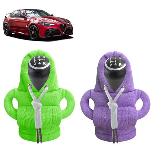 SXCCNW Auto Schaltknauf Abdeckung, 2 Stück Schaltknauf Abdeckung, Schaltknauf überzug Schaltknauf Hoodie Abdeckung Car Shifter Hoodie für Auto Schalthebel Dekoration Zubehör 15 x 13 cm Grün Lila von SXCCNW