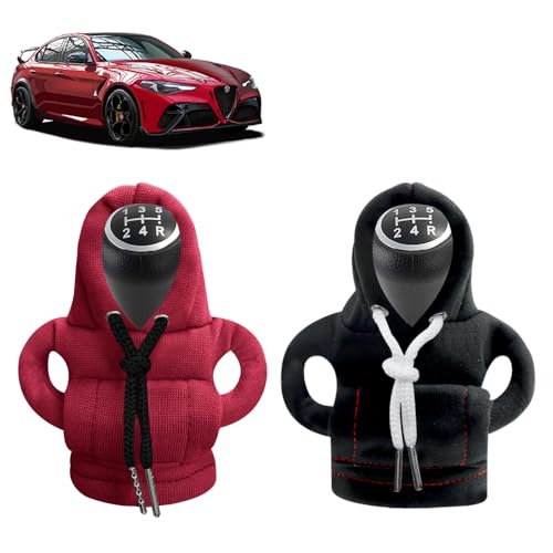 SXCCNW Auto Schaltknauf Abdeckung, 2 Stück Schaltknauf Abdeckung, Schaltknauf überzug Schaltknauf Hoodie Abdeckung Car Shifter Hoodie für Auto Schalthebel Dekoration Zubehör 15 x 13 cm Rot Schwarz von SXCCNW