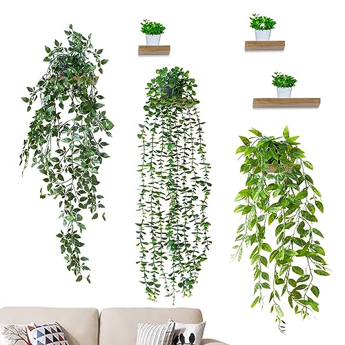 SXCCNW Künstliche Hängepflanzen, 3 Stück mit Topf Hängend Plastikpflanzen, Hängend Künstliche Pflanzen Künstliche Pflanzen Rebe für Draußen Balkon Wand Hochzeit Garten Deko von SXCCNW