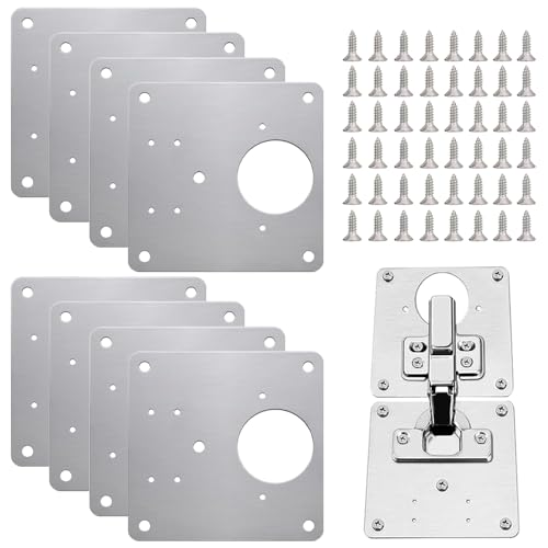 Scharnier Reparaturplatte, 8 Stück Edelstahl Scharnier Reparaturplatte Küchenschrank Reparaturplatten mit Schrauben für Schrank Wohnmöbel Schublade Kisten Fenster 9 x 9 cm Silber von SXCCNW