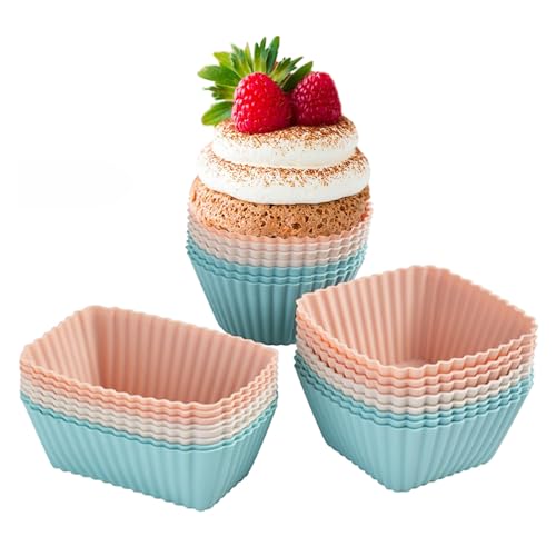 Silikon Muffinförmchen, 24 Stück Muffinform Silikon, Mini Muffins Backform Wiederverwendbarer Backförmchen Rechteck Quadrat Kreis Cupcake Formen für Familie Backen Kuchen Eincreme und Pudding von SXCCNW