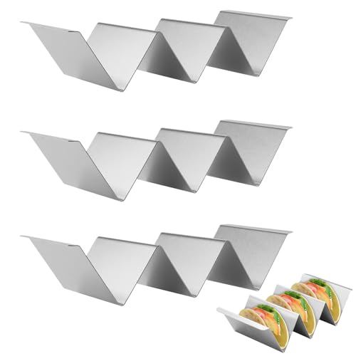 Taco Halter, 3 Stück Taco Ständer, Taco Halter Edelstahl mit Griffen, Taco-Halter aus Metall Halter Ständer in Wellenform für Taco Hotdog Sandwiche Restaurant Zuhause Picknick Party 22,6 x 10 cm von SXCCNW