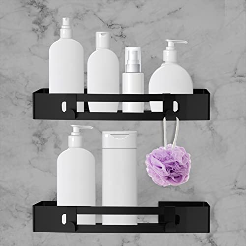 Quadratische Duschablage ohne Bohren aus rostfreiem Aluminium, 2 Ablagen für Shampoo-Seife (Eckregal) von SXCDD