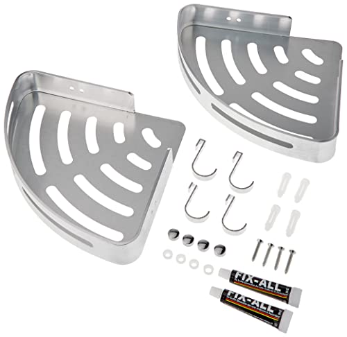 SXCDD Selbstklebendes Badezimmer-Regal ohne Stanzen, silberfarbener Duschkorb, Duschablage, Shampoo-Aufbewahrungskorb, silberfarbener Winkel (Aluminium Triangle Pack of 2) von SXCDD