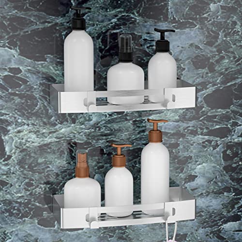 Silber quadratisch Selbstklebende Badezimmerregal Schwarz Duschkorb Einfache und schnelle Aufbewahrungskorb (2 Aluminiumrechtecke) von SXCDD
