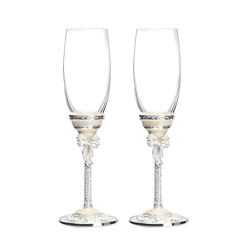 SXDHOCDZ 2er-Pack 300 ml Champagnergläser aus Kristall mit Schleifendesign | Wiederverwendbar für Partys und Hochzeitstoasts(Clear,2 Set) von SXDHOCDZ