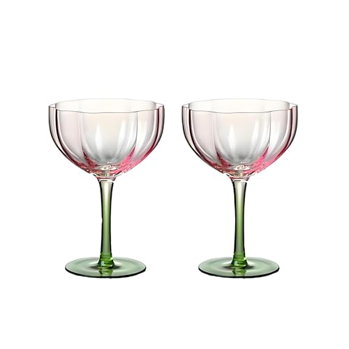 SXDHOCDZ 2er-Pack 350 ml Champagnerflöten aus Kristall mit Farbverlauf und Blumenmuster | Wiederverwendbare Weingläser für Zuhause, Partys und Hochzeitstoasts(Pink Green,2-Pack) von SXDHOCDZ