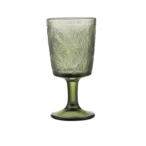 SXDHOCDZ Vintage-Glas mit hohem Fuß, geprägtes Blattglas, Getränkeglas, Cocktailglas, geeignet für Hausbars, Hochzeiten(Yellow-Green,350ml) von SXDHOCDZ
