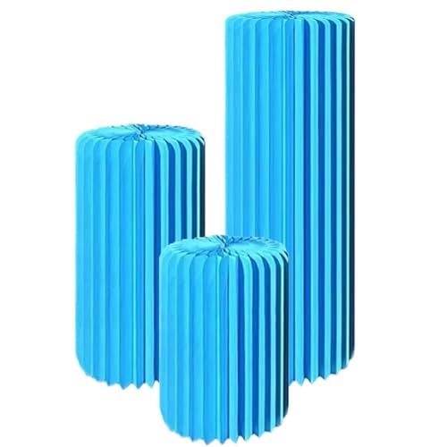 SXEVZOO 3PCS Faltbare Papiersäulen Zeigen Sockel An, Rundzylinderständer, Tafelaufsätze, Vasen Aus Pappe, Papiersäulen-Sockelständer Für Hochzeitsfeier(Blue,Diameter 40cm) von SXEVZOO