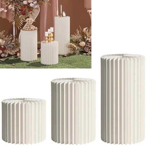 SXEVZOO 3PCS Zylinderständer Für Party, Faltbarer Display-Säulenständer Mit Acrylplatte, Hochzeit Tafelaufsatz Pappe Römische Säule, Karton Säule Blumenständer(Diameter 40cm) von SXEVZOO