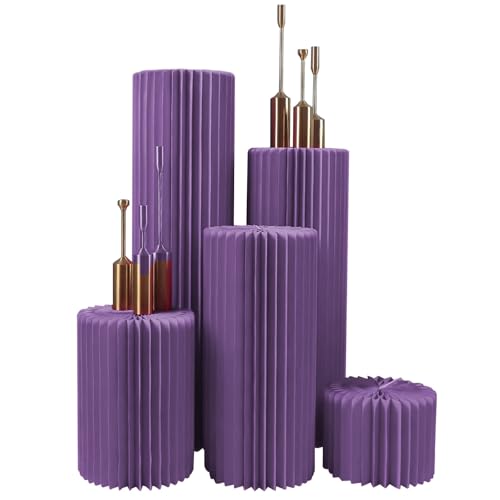 SXEVZOO 5 Stück Zylinder-Ständer Für Partys Mit Acrylscheibe, Rundzylinderständer, Faltbar Papier Anzeige Tafelaufsatz Torte Säulen Für Hochzeit & Geburtstag(Purple) von SXEVZOO