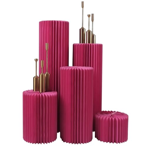SXEVZOO 5 Stück Zylinder-Ständer Für Partys Mit Acrylscheibe, Rundzylinderständer, Faltbar Papier Anzeige Tafelaufsatz Torte Säulen Für Hochzeit & Geburtstag(Rose red) von SXEVZOO