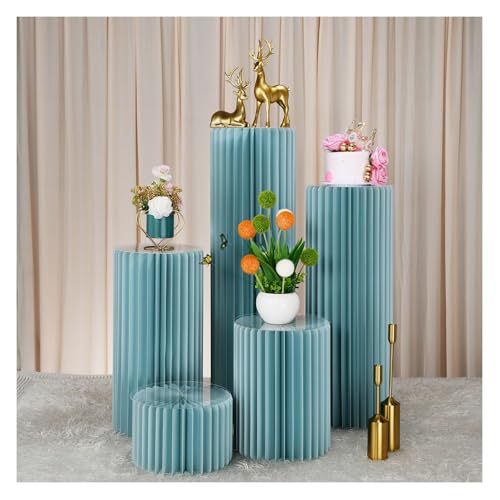 SXEVZOO 5er-Pack Faltbare Zylinderständer - 20/40/60/80/100cm Runde Papier-Sockel-Säulen für Party Tafelaufsatz Torte und Blumen Auslage für Hochzeit, Geburtstag, Weihnacht(Blue) von SXEVZOO