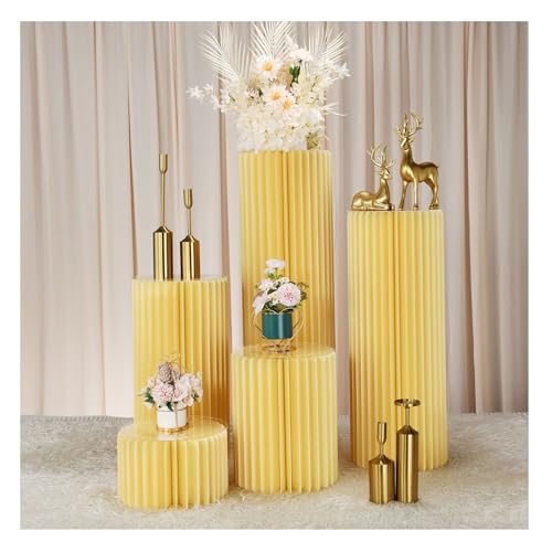 SXEVZOO 5er-Pack Faltbare Zylinderständer - 20/40/60/80/100cm Runde Papier-Sockel-Säulen für Party Tafelaufsatz Torte und Blumen Auslage für Hochzeit, Geburtstag, Weihnacht(Champagne) von SXEVZOO
