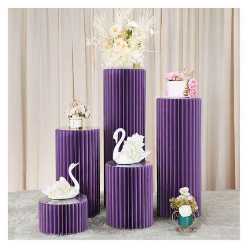 SXEVZOO 5er-Pack Faltbare Zylinderständer - 20/40/60/80/100cm Runde Papier-Sockel-Säulen für Party Tafelaufsatz Torte und Blumen Auslage für Hochzeit, Geburtstag, Weihnacht(Purple) von SXEVZOO