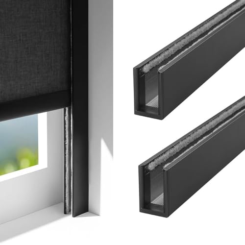 SXEVZOO Aluminium Lichtblocker Verdunkelungsschiene Bohrer Mit Schrauben Rollos/Jalousien Lichtblocker An Der Seitenkante Für Schlafzimmer, Arbeitszimmer(Black 2pcs,155cm) von SXEVZOO