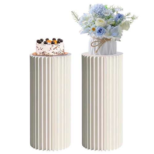 SXEVZOO Faltbar Zylinder-Sockelständer Für Partys, Satz 1/2 Papier Rund Torte Display-Zylinder-Tische, Für Feierlichkeiten Tafelaufsätze - Durchmesser 28cm(Cream White,28x118cmx2pcs) von SXEVZOO