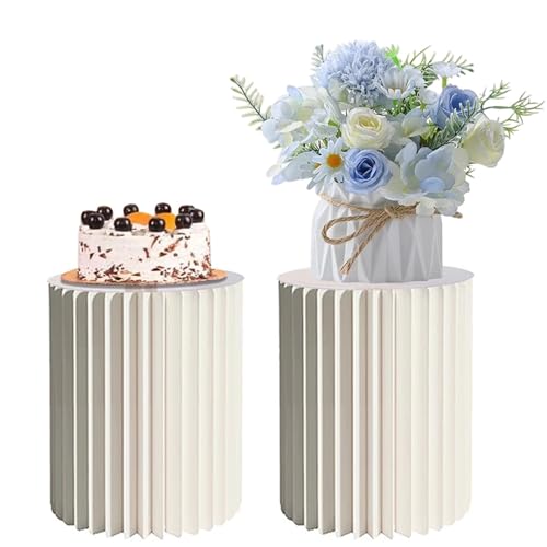 SXEVZOO Faltbar Zylinder-Sockelständer Für Partys, Satz 1/2 Papier Rund Torte Display-Zylinder-Tische, Für Feierlichkeiten Tafelaufsätze - Durchmesser 28cm(Cream White,28x58cmx2pcs) von SXEVZOO