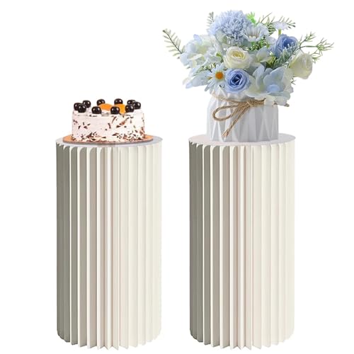SXEVZOO Faltbar Zylinder-Sockelständer Für Partys, Satz 1/2 Papier Rund Torte Display-Zylinder-Tische, Für Feierlichkeiten Tafelaufsätze - Durchmesser 28cm(Cream White,28x78cmx2pcs) von SXEVZOO