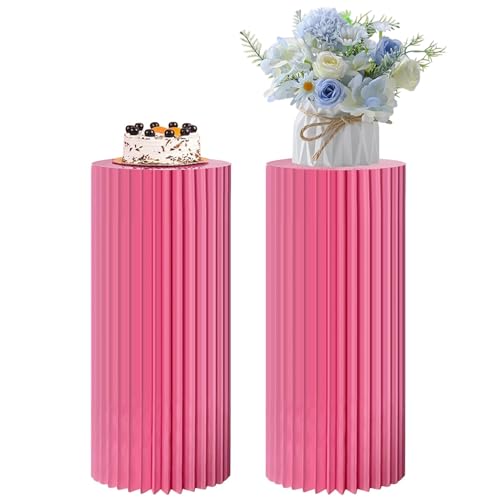 SXEVZOO Faltbar Zylinder-Sockelständer Für Partys, Satz 1/2 Papier Rund Torte Display-Zylinder-Tische, Für Feierlichkeiten Tafelaufsätze - Durchmesser 28cm(Pink,28x98cmx2pcs) von SXEVZOO