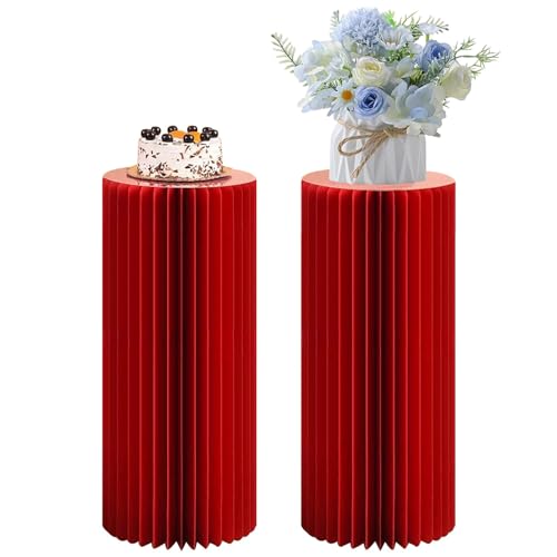 SXEVZOO Faltbar Zylinder-Sockelständer Für Partys, Satz 1/2 Papier Rund Torte Display-Zylinder-Tische, Für Feierlichkeiten Tafelaufsätze - Durchmesser 28cm(Red,28x118cmx2pcs) von SXEVZOO
