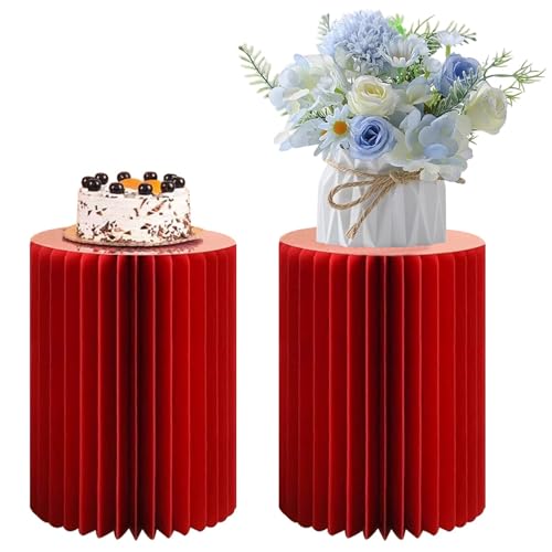 SXEVZOO Faltbar Zylinder-Sockelständer Für Partys, Satz 1/2 Papier Rund Torte Display-Zylinder-Tische, Für Feierlichkeiten Tafelaufsätze - Durchmesser 28cm(Red,28x58cmx2pcs) von SXEVZOO