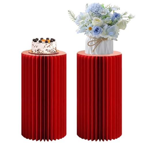 SXEVZOO Faltbar Zylinder-Sockelständer Für Partys, Satz 1/2 Papier Rund Torte Display-Zylinder-Tische, Für Feierlichkeiten Tafelaufsätze - Durchmesser 28cm(Red,28x78cmx2pcs) von SXEVZOO