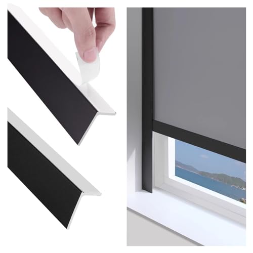 SXEVZOO PVC Lichtschutzstreifen Für Fensterrahmen, 2er-Pack L-förmig Verdunkelungsrollo-Seitenschienen Für Schlafzimmer Jalousien Und Rollos(Black 2pcs,110cm) von SXEVZOO