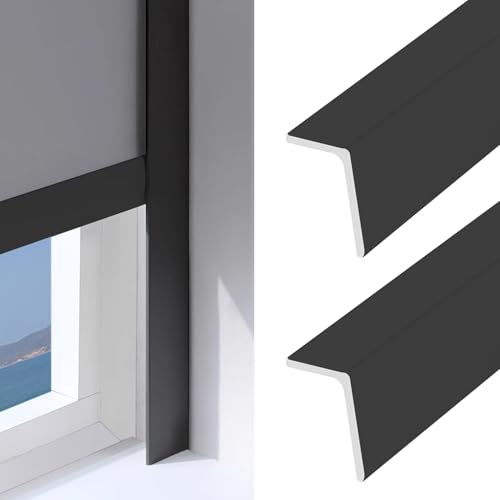 SXEVZOO PVC Rollo Lichtschutzstreifen L-Profil, 2er-Pack Fensterrollo Seitenspalt-Lichtblocker Selbstklebend Für Schlafzimmer, Spielzimmer, Badezimmer(Black 2pcs,55cm) von SXEVZOO