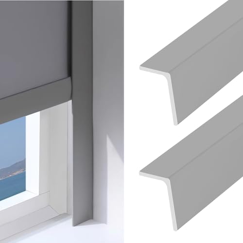 SXEVZOO PVC Rollo Lichtschutzstreifen L-Profil, 2er-Pack Fensterrollo Seitenspalt-Lichtblocker Selbstklebend Für Schlafzimmer, Spielzimmer, Badezimmer(Gray 2pcs,55cm) von SXEVZOO