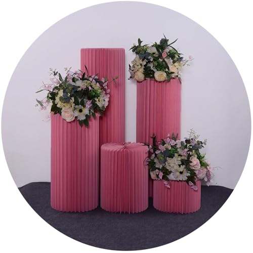 SXEVZOO Zylinder-Sockelständer 5er Set, Faltbar Anzeige Torte und Blume Papier Sockel Ständer, Für Party Hochzeit Geburtstage Events Tafelaufsatz – Wiederverwendbare(Pink) von SXEVZOO