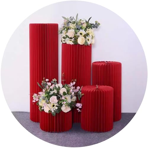 SXEVZOO Zylinder-Sockelständer 5er Set, Faltbar Anzeige Torte und Blume Papier Sockel Ständer, Für Party Hochzeit Geburtstage Events Tafelaufsatz – Wiederverwendbare(Red) von SXEVZOO
