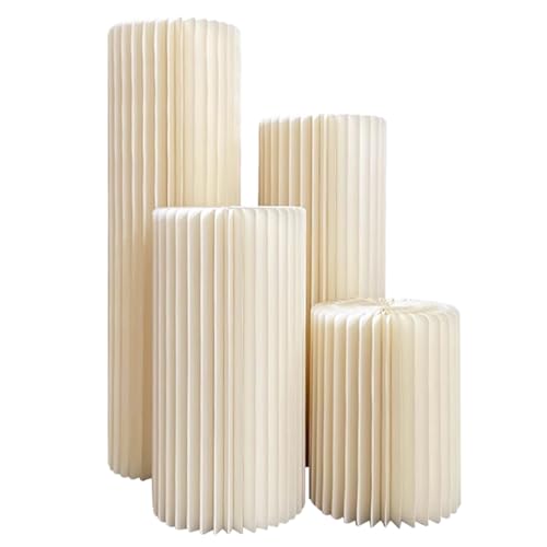 SXEVZOO Zylinderständer für Party, Faltbarer Display-Säulenständer mit Acrylplatte, Hochzeit Tafelaufsatz Pappe Kuchen Display, Wiederverwendbare Event Dekoration(Cream White,4pcs) von SXEVZOO