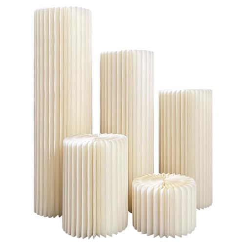 SXEVZOO Zylinderständer für Party, Faltbarer Display-Säulenständer mit Acrylplatte, Hochzeit Tafelaufsatz Pappe Kuchen Display, Wiederverwendbare Event Dekoration(Cream White,5pcs) von SXEVZOO