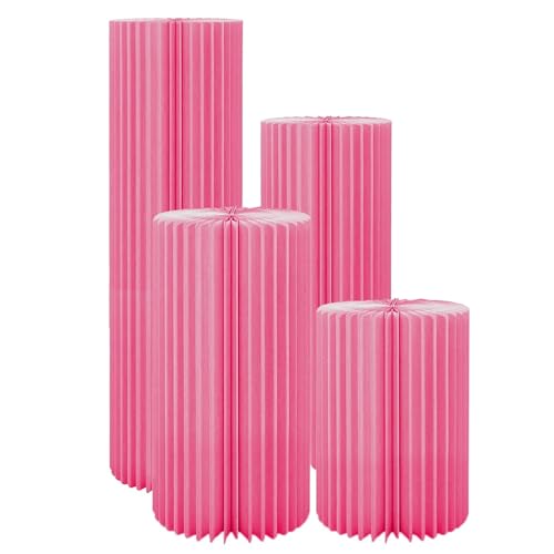 SXEVZOO Zylinderständer für Party, Faltbarer Display-Säulenständer mit Acrylplatte, Hochzeit Tafelaufsatz Pappe Kuchen Display, Wiederverwendbare Event Dekoration(Pink,4pcs) von SXEVZOO