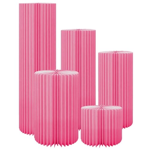 SXEVZOO Zylinderständer für Party, Faltbarer Display-Säulenständer mit Acrylplatte, Hochzeit Tafelaufsatz Pappe Kuchen Display, Wiederverwendbare Event Dekoration(Pink,5pcs) von SXEVZOO