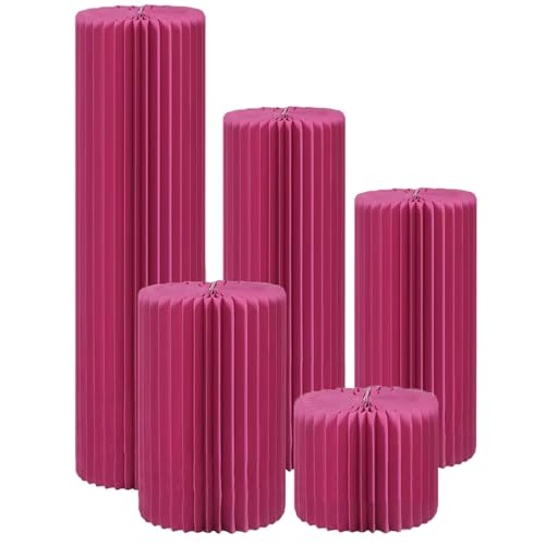 SXEVZOO Zylinderständer für Party, Faltbarer Display-Säulenständer mit Acrylplatte, Hochzeit Tafelaufsatz Pappe Kuchen Display, Wiederverwendbare Event Dekoration(Rose red,5pcs) von SXEVZOO